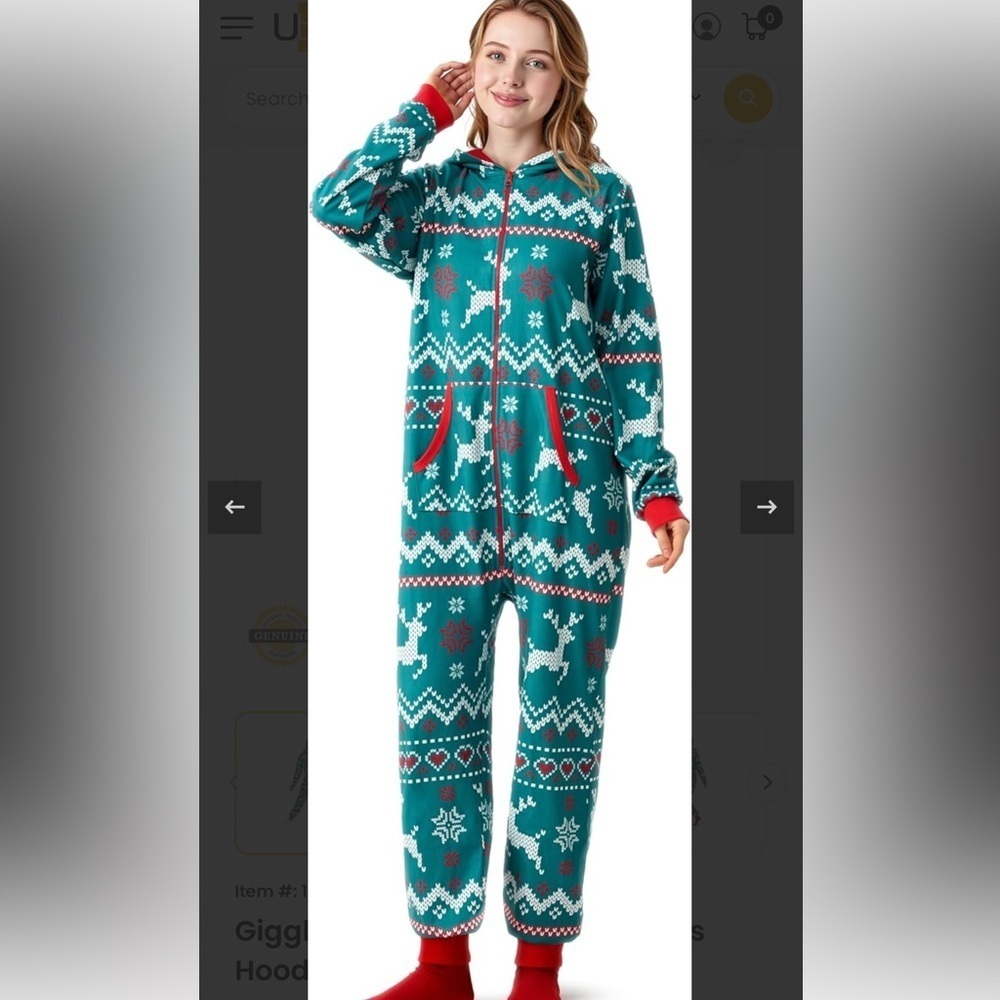NWOT Giggling Get Up Green Reindeer Pajamas - Picture 2 of 15